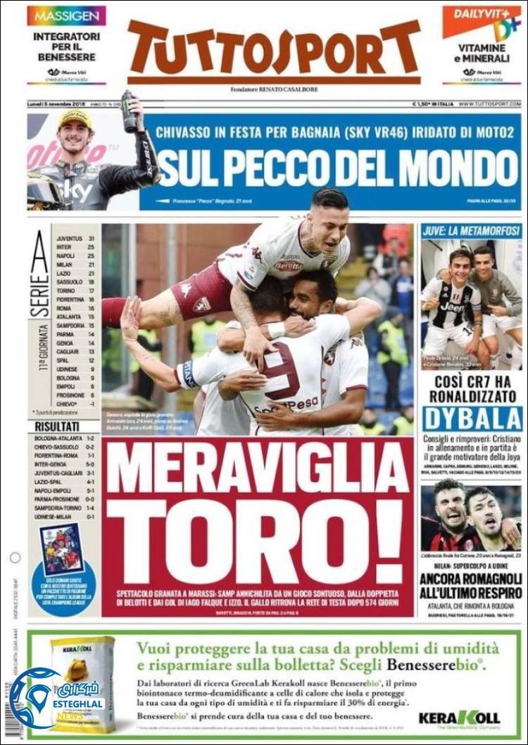 روزنامه ورزشی توتو اسپورت دوشنبه 14 آبان 1397