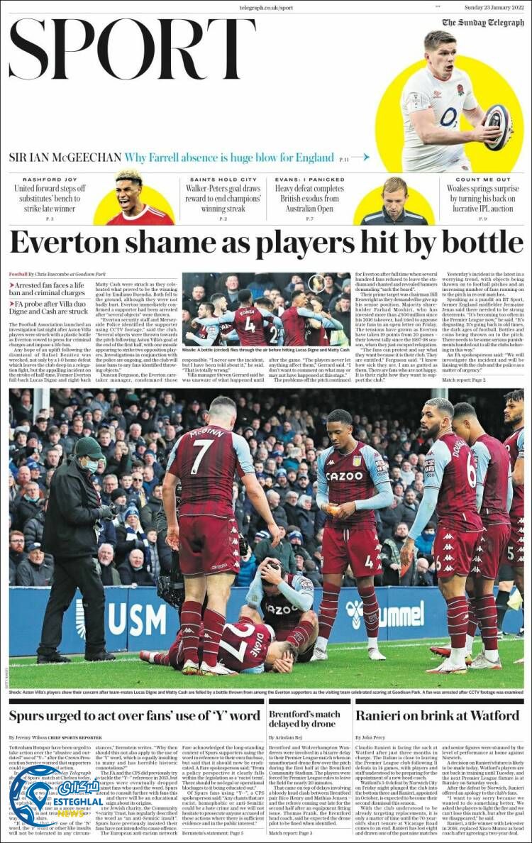 روزنامه ورزشی تلگراف اسپورت یکشنبه 3 بهمن 1400