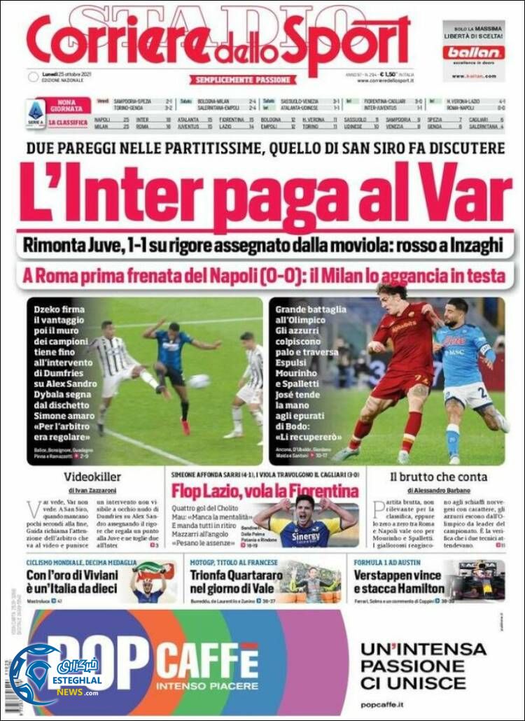 روزنامه ورزشی کوریره دلو اسپورت دوشنبه 3 آبان 1400