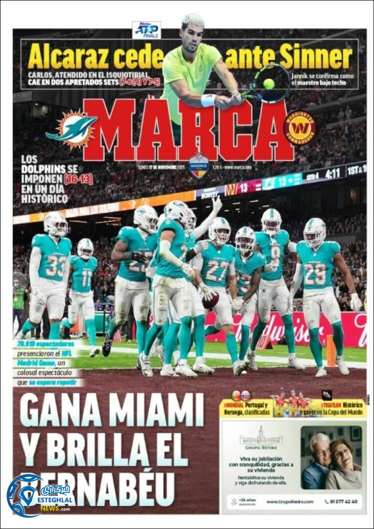 روزنامه  ورزشی مارکا دوشنبه 26 آبان 1404  