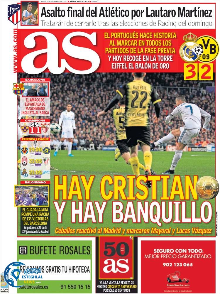 روزنامه ورزشی آ اس پنجشنبه 16 آذر 1396