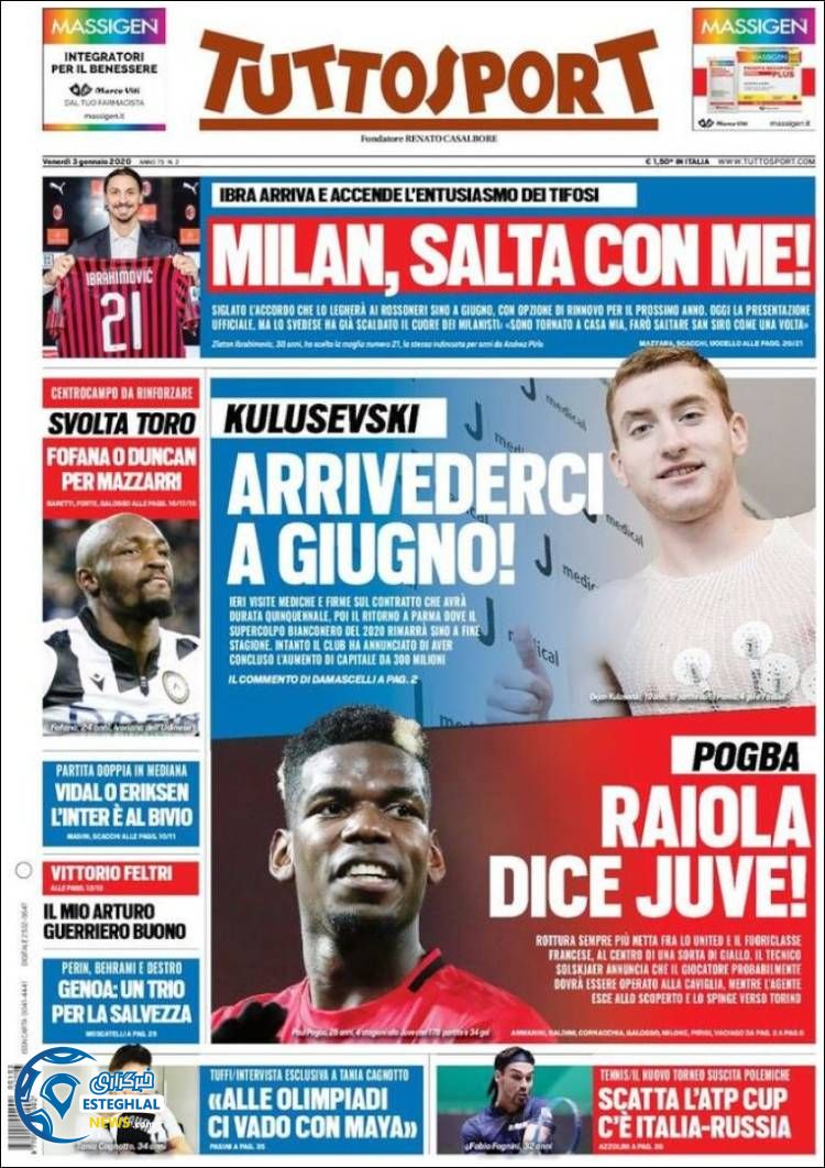 روزنامه ورزشی توتو اسپورت جمعه 13 دی 1398