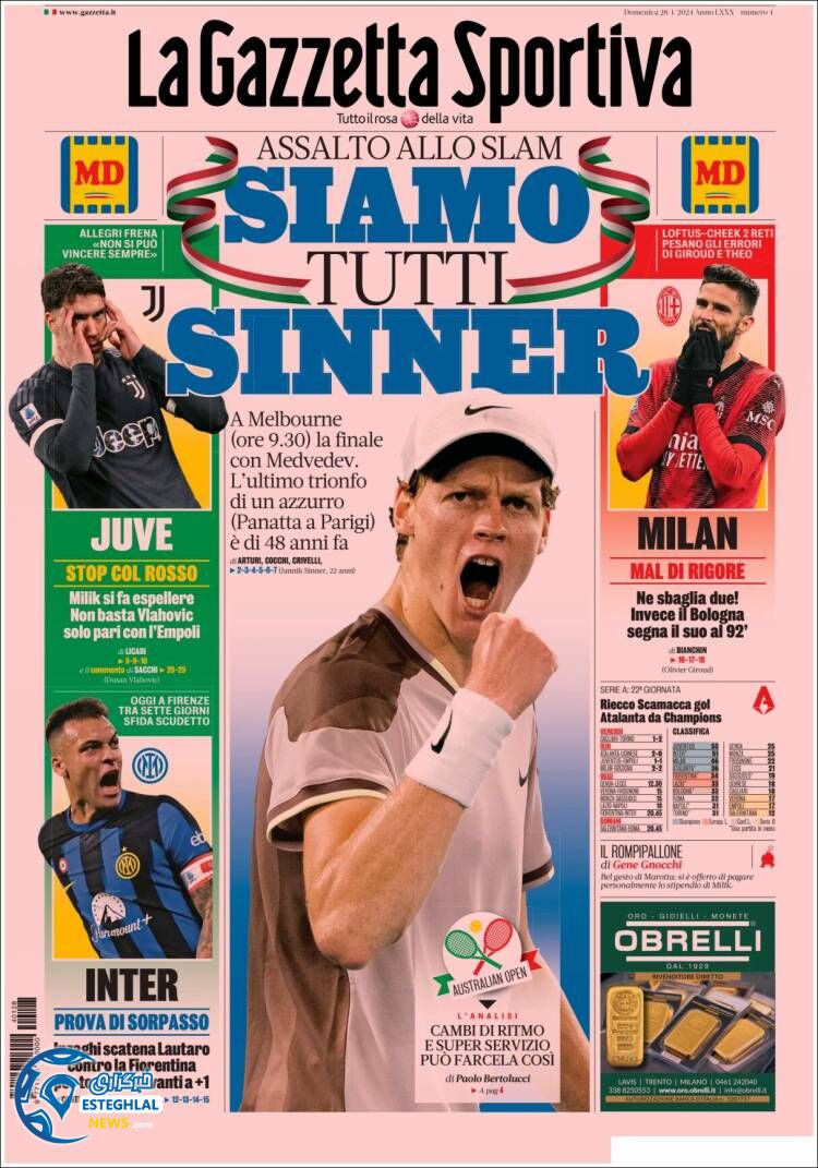 روزنامه  ورزشی گاتزتا دلو اسپورت یکشنبه 8 بهمن 1402 