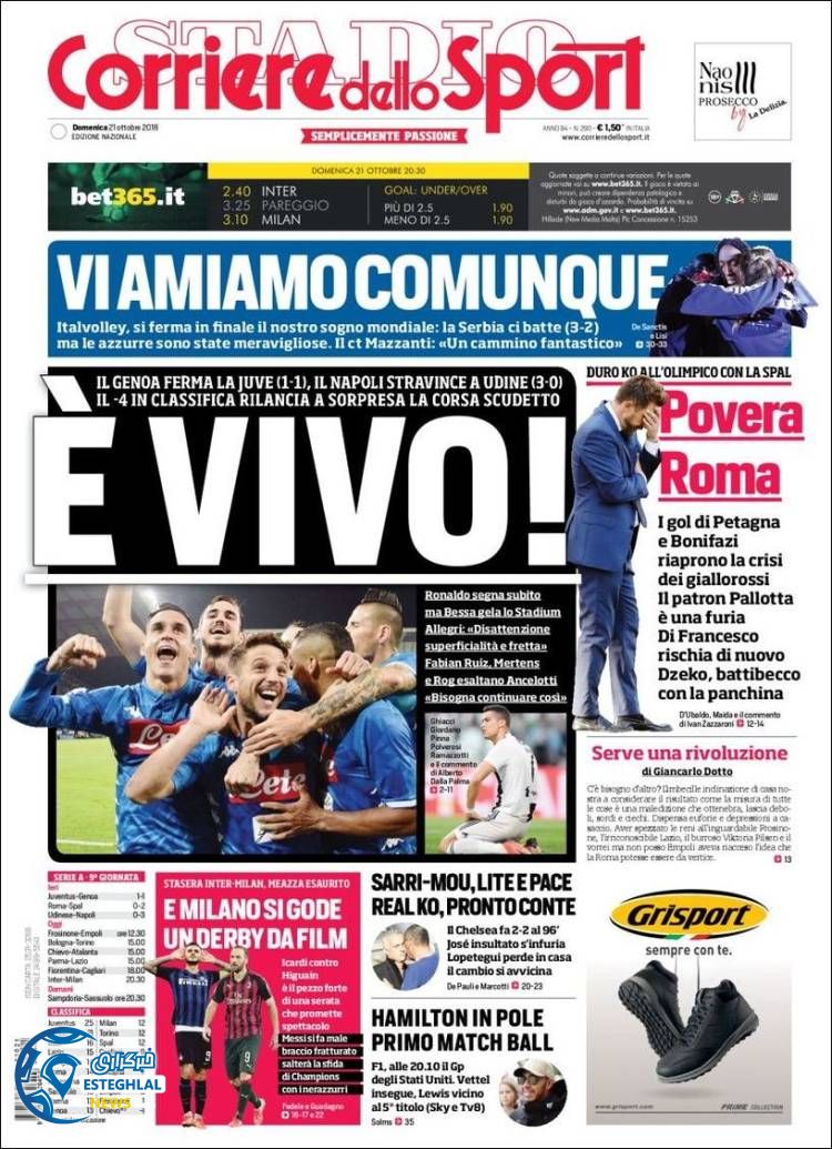 روزنامه ورزشی کوریره دلو اسپورت یکشنبه 29 مهر 1397