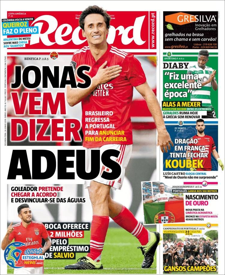 روزنامه ورزشی رکورد دوشنبه 3 تیر 1398