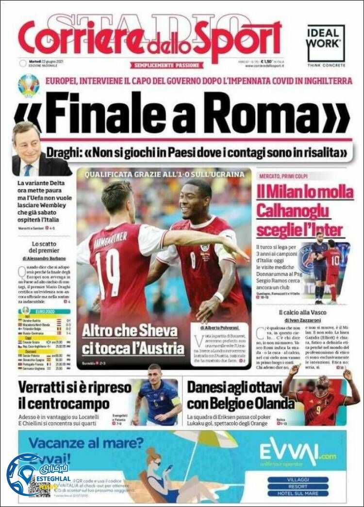 روزنامه ورزشی کوریره دلو اسپورت سه شنبه 1 تیر 1400