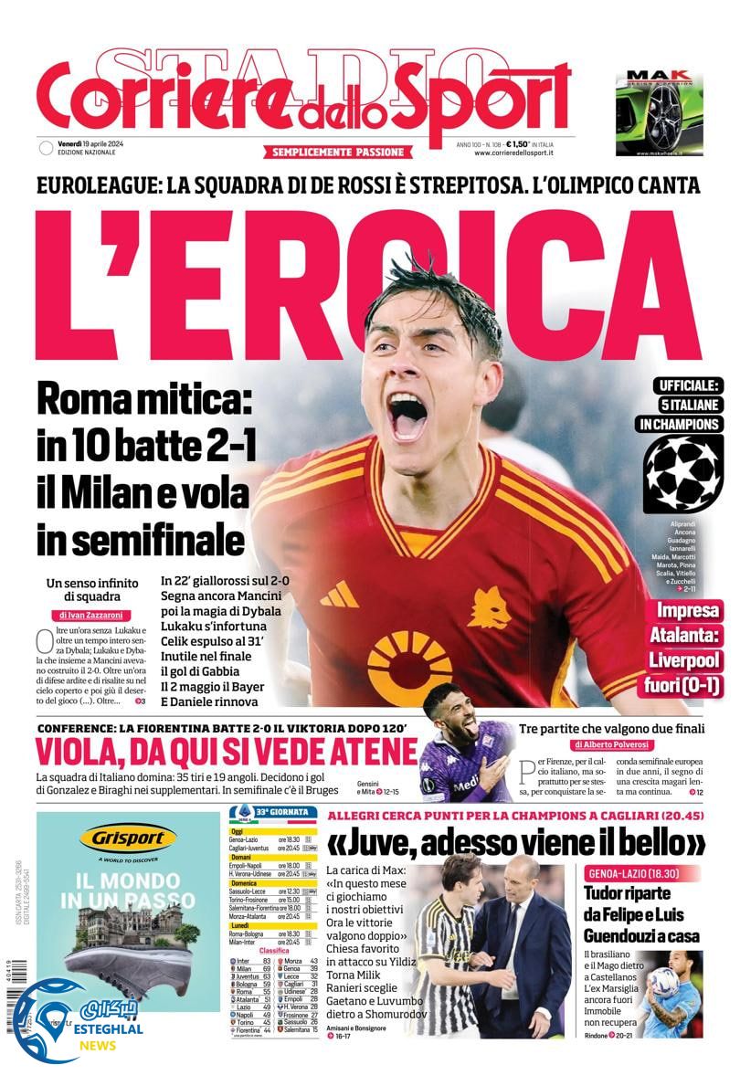 روزنامه ورزشی کوریره دلو اسپورت جمعه 31 فروردین 1403 