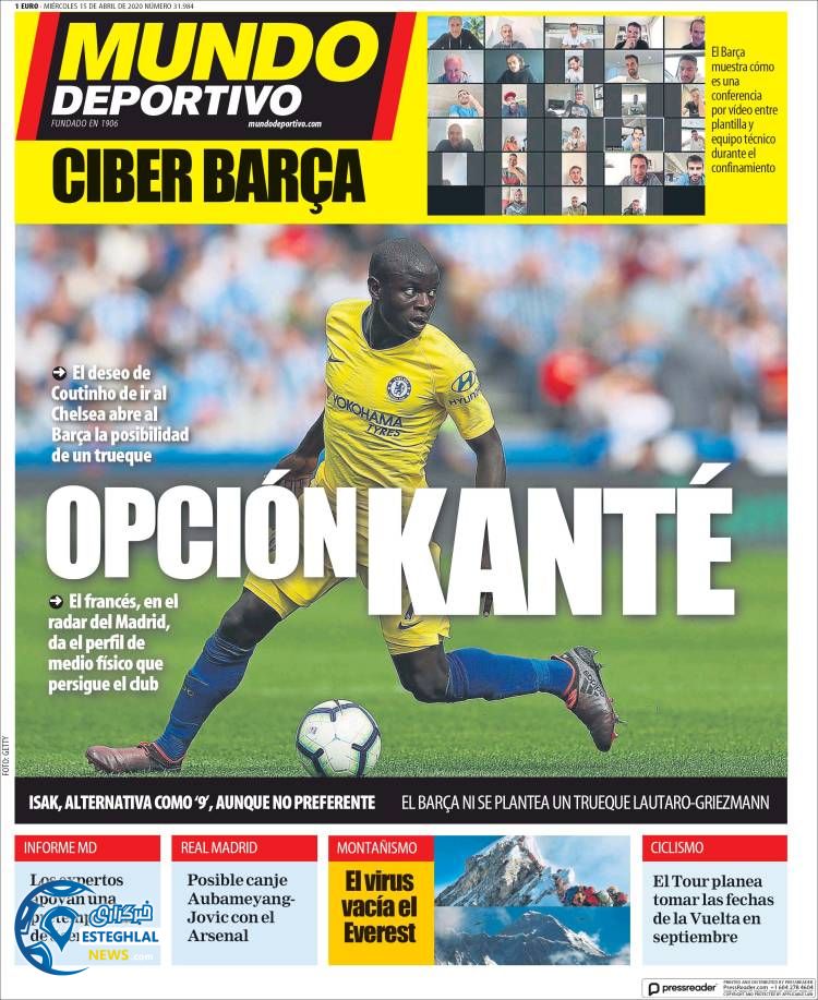 روزنامه ورزشی موندودپورتیوو چهارشنبه 27 فروردین 1399