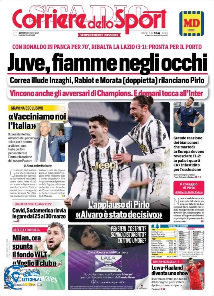 روزنامه ورزشی کوریره دلو اسپورت یکشنبه 17 اسفند 1399