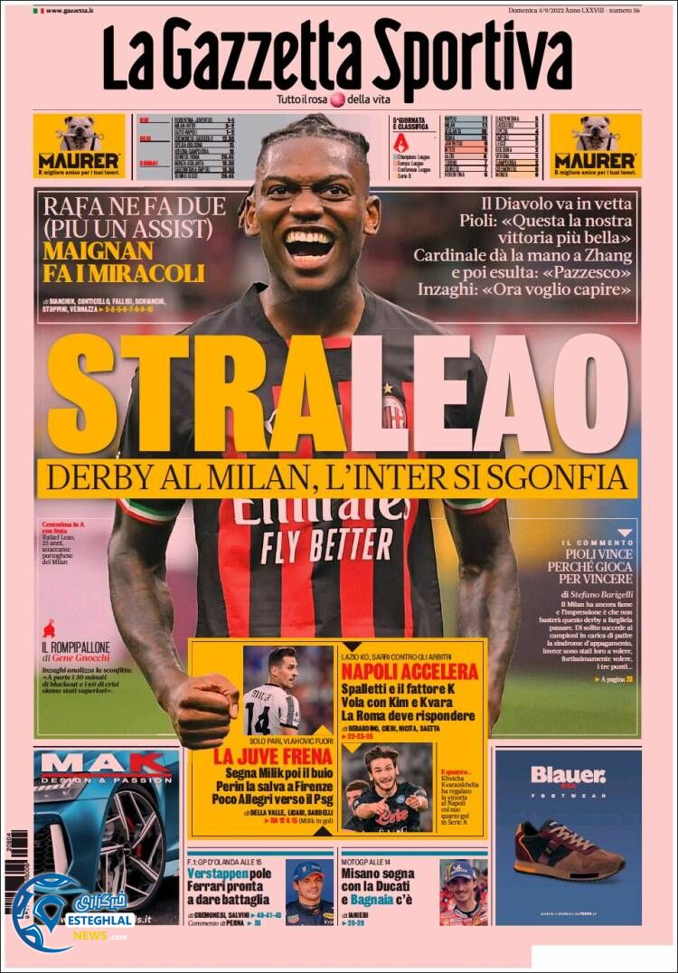 روزنامه ورزشی گاتزتا دلو اسپورت یکشنبه 13 شهریور 1401 