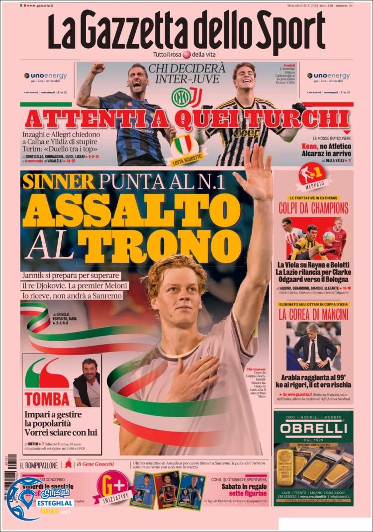 روزنامه ورزشی گاتزتا دلو اسپورت چهارشنبه 11 بهمن 1402