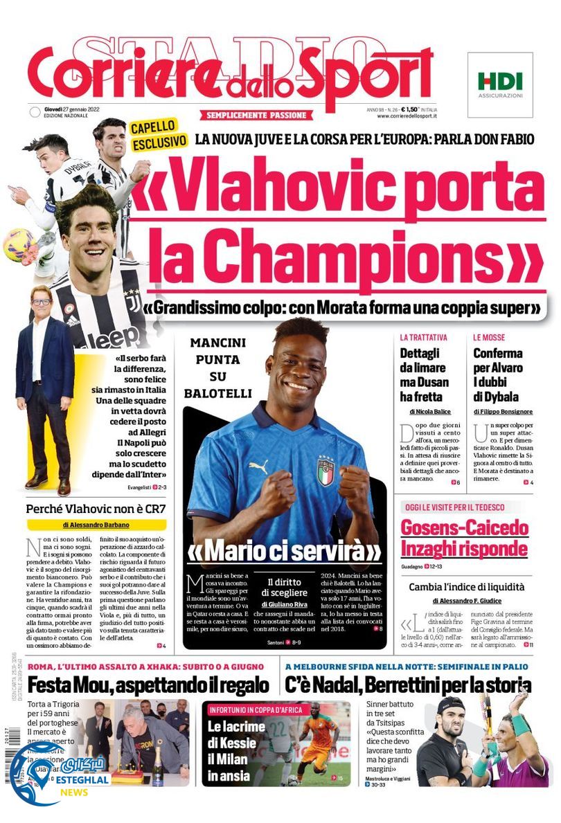 روزنامه ورزشی کوریره دلو اسپورت پنجشنبه 7 بهمن 1400