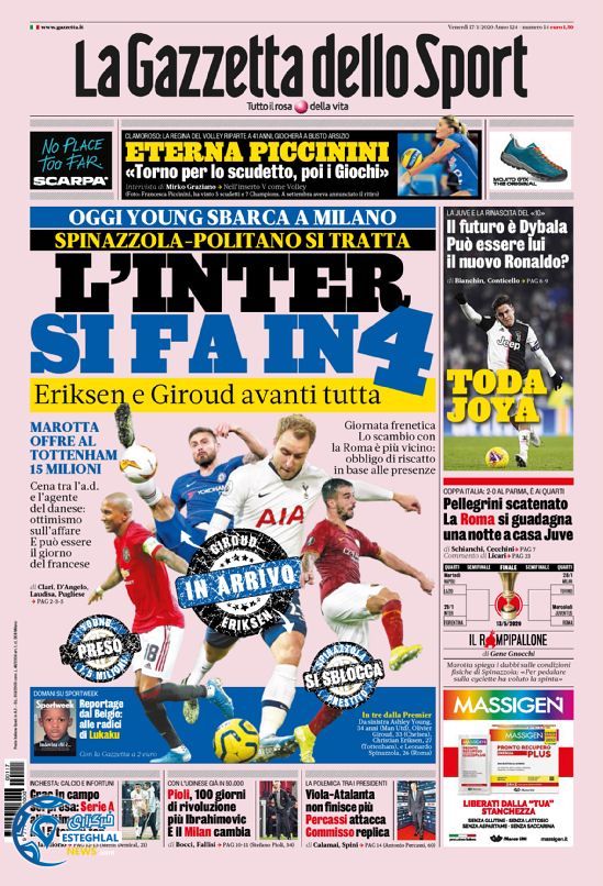 روزنامه ورزشی گاتزتا دلو اسپورت جمعه 27 دی 1398