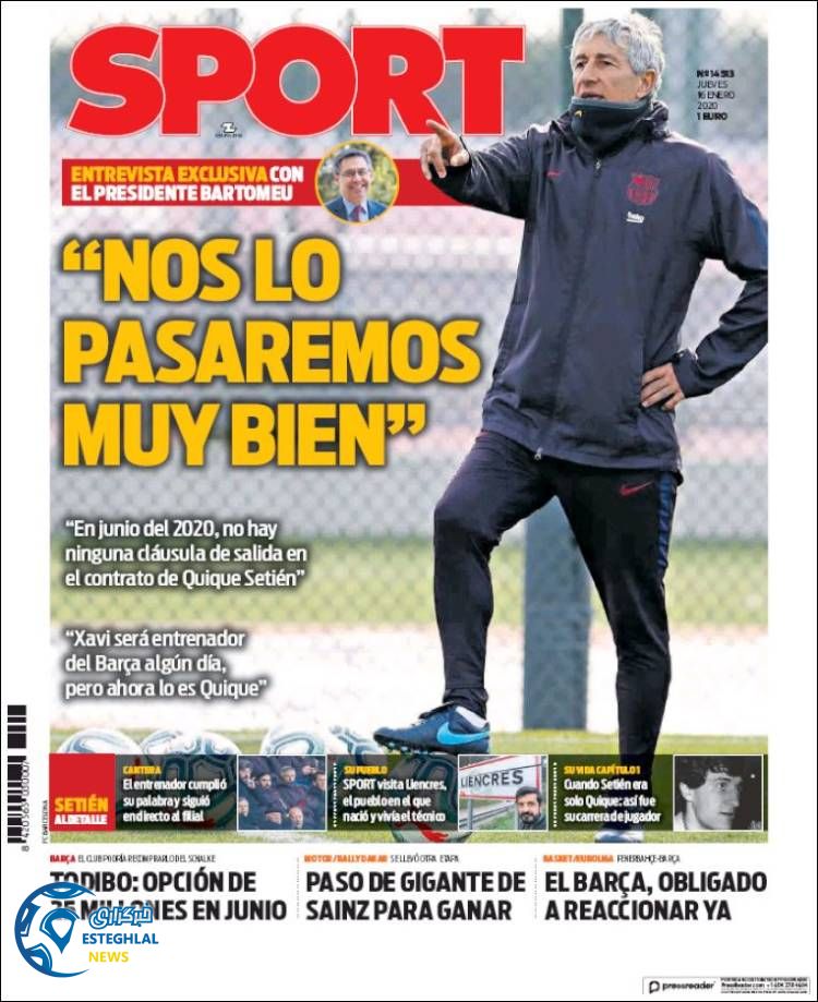 روزنامه ورزشی اسپورت پنجشنبه 26 دی 1398