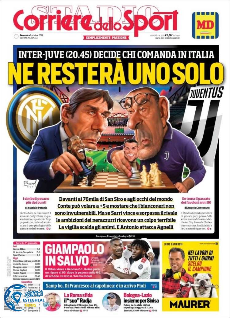 روزنامه ورزشی کوریره دلو اسپورت یکشنبه 14 مهر 1398