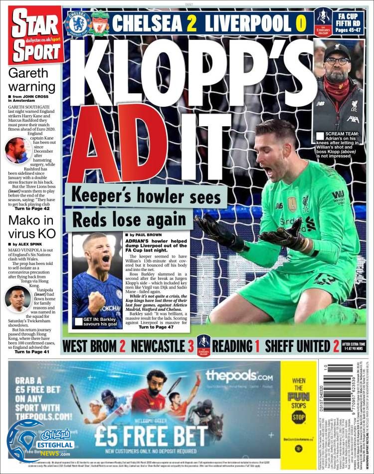 روزنامه ورزشی استار اسپورت چهارشنبه 14 اسفند 1398