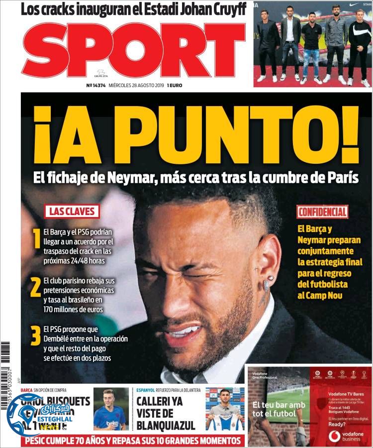 روزنامه ورزشی اسپورت چهارشنبه 6 شهریور 1398