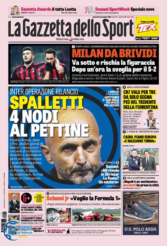 روزنامه گازتا دلو اسپورت جمعه 9 آذر 1397