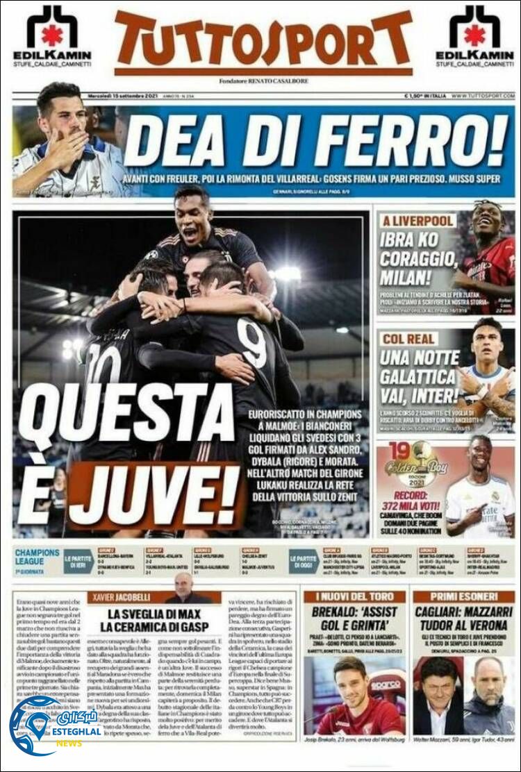 روزنامه ورزشی توتو اسپورت چهارشنبه 24 شهریور 1400