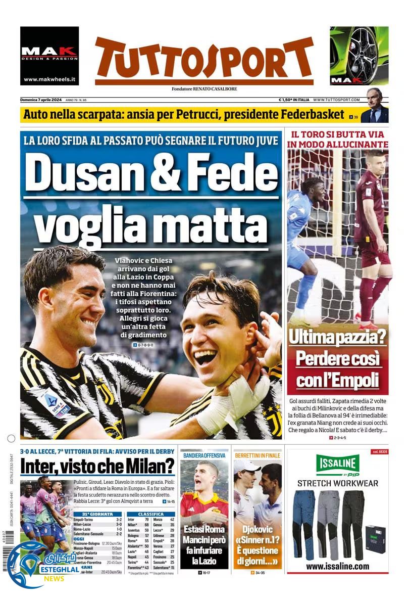 روزنامه  ورزشی توتو اسپورت یکشنبه 19 فروردین 1403 