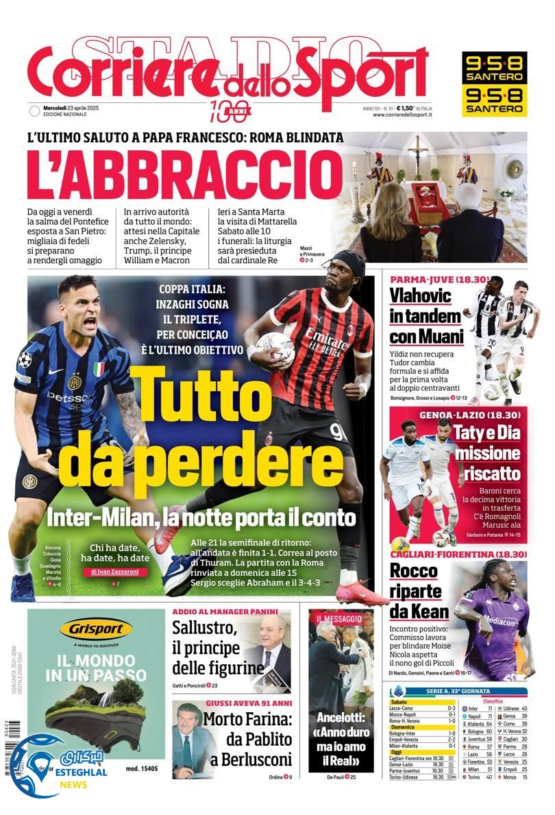 روزنامه  ورزشی کوریره دلو اسپورت چهارشنبه 3 اردیبهشت 1404  