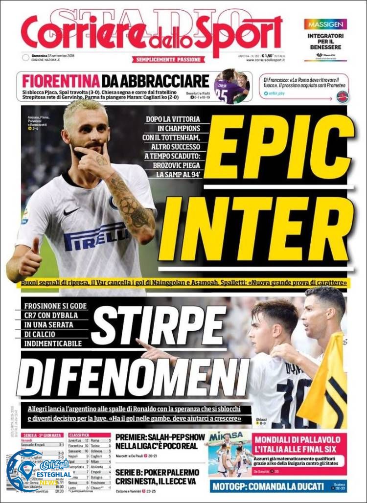 روزنامه ورزشی کوریره دلو اسپورت یکشنبه 1 مهر 1397