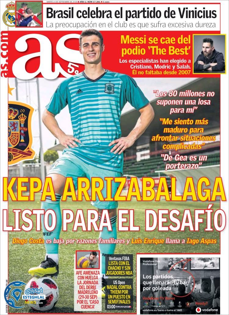 روزنامه ورزشی آ اس سه شنبه 13 شهریور 1397