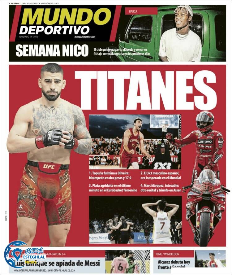 روزنامه ورزشی موندو دپورتیوو دوشنبه 9 تیر 1404 