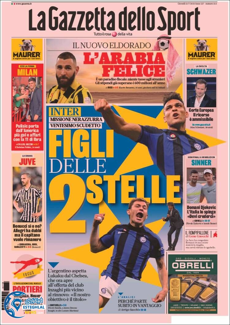 روزنامه ورزشی گاتزتا دلو اسپورت پنجشنبه 22 تیر 1402 