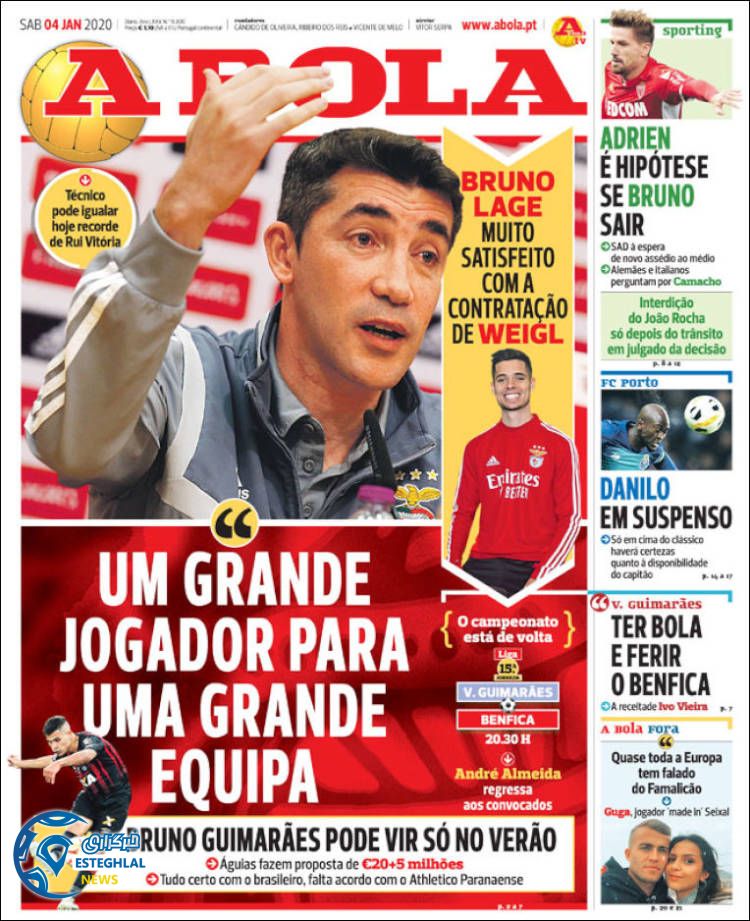 روزنامه ورزشی آبولا شنبه 14 دی 1398