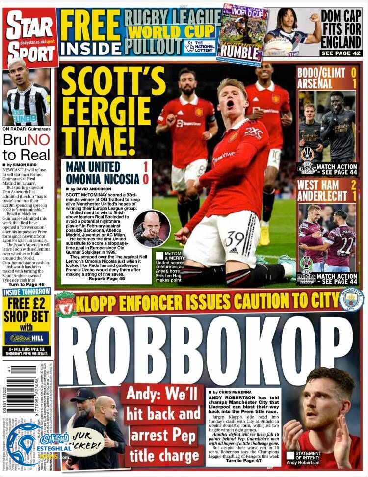 روزنامه ورزشی استار اسپورت جمعه 22 مهر 1401 