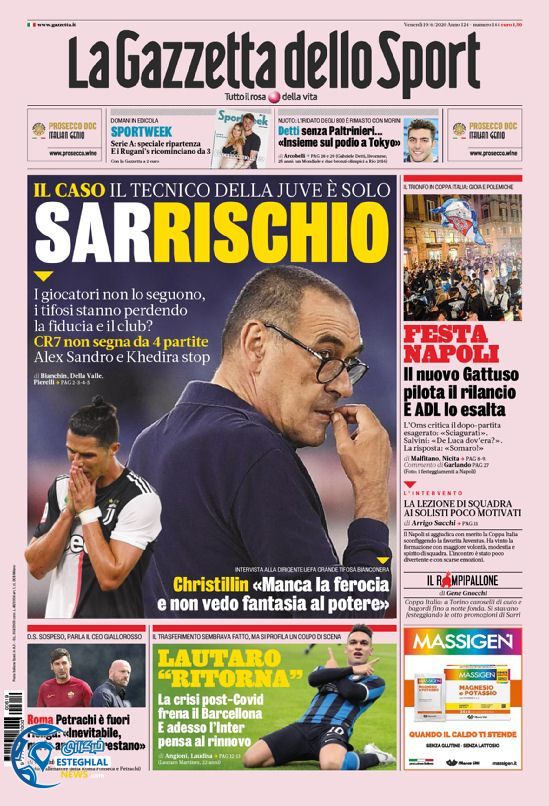 روزنامه ورزشی گاتزتا دلو اسپورت جمعه 30 خرداد 1399