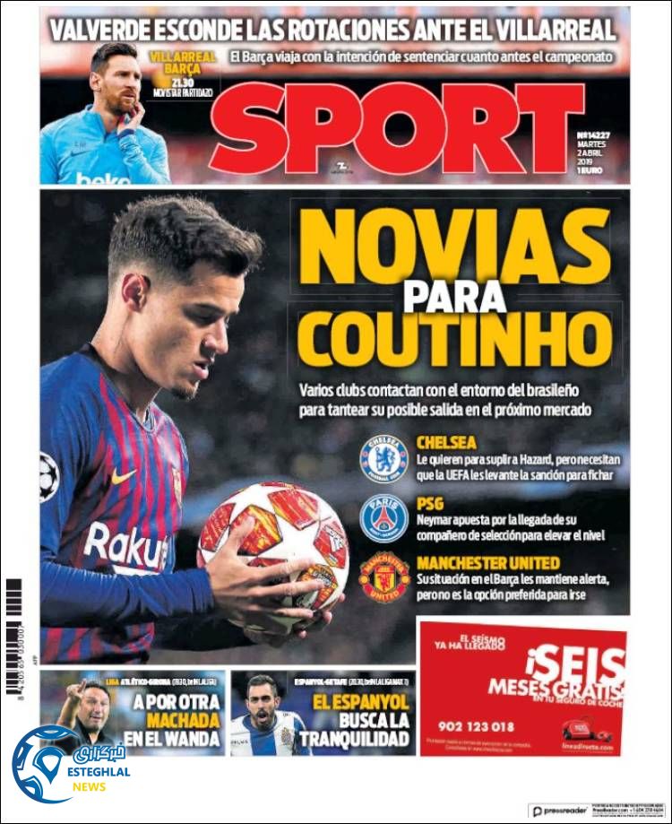 روزنامه ورزشی اسپورت سه شنبه 13 فروردین 1398