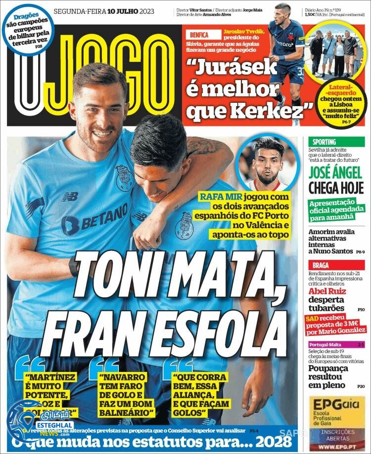 روزنامه ورزشی اوجوگو دوشنبه 19 تیر 1402 