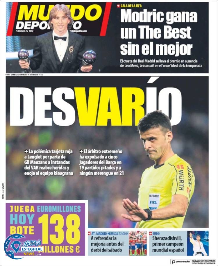 روزنامه ورزشی موندو دپورتیوو سه شنبه 3 مهر 1397