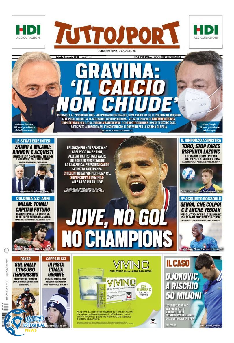 روزنامه ورزشی توتو اسپورت شنبه 18 دی 1400