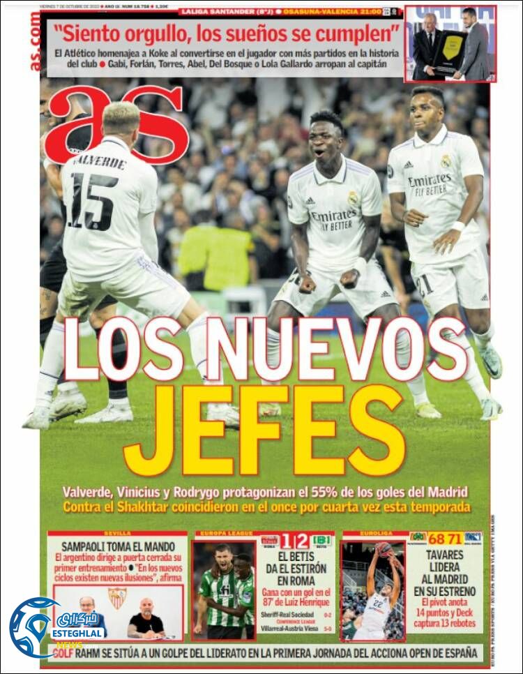 روزنامه ورزشی آ اس جمعه 15 مهر 1401