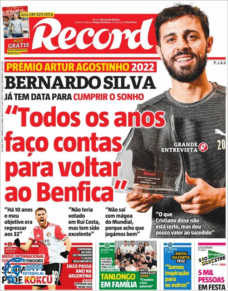 روزنامه ورزشی رکورد دوشنبه 12 دی 1401 