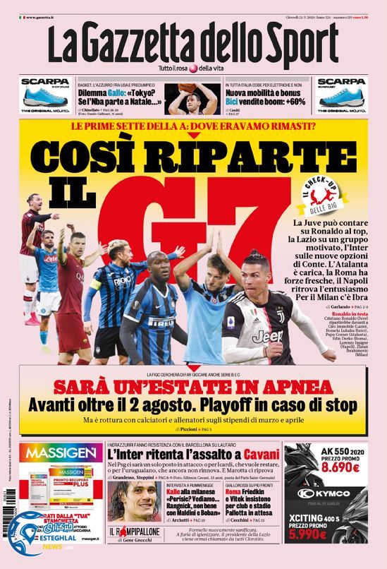 روزنامه ورزشی گاتزتا دلو اسپورت پنجشنبه 1 خرداد 1399