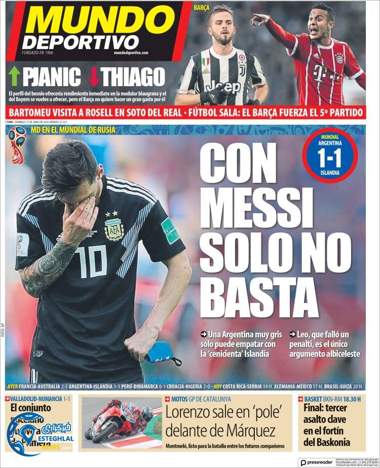 روزنامه موندو دپورتیوو یکشنبه 27 خرداد 1397