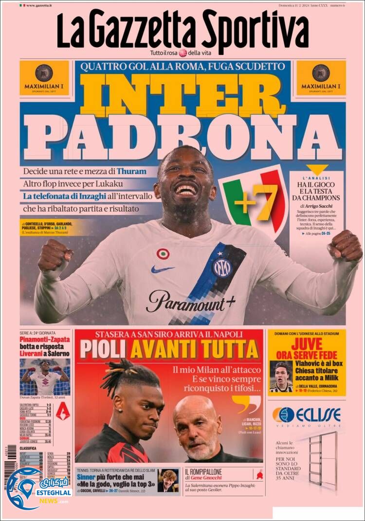 روزنامه ورزشی گاتزتا دلو اسپورت یکشنبه 22 بهمن 1402 