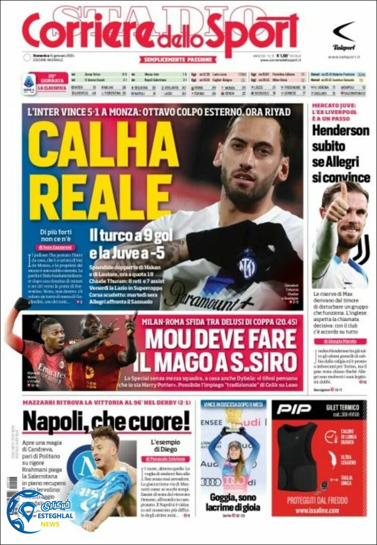 روزنامه ورزشی کوریره دلو اسپورت یکشنبه 24 دی 1402  