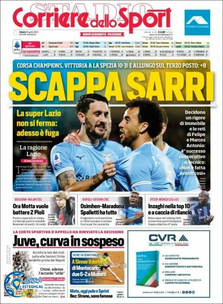 روزنامه ورزشی کوریره دلو اسپورت شنبه 26 فروردین 1402 