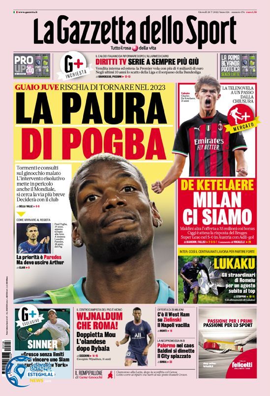 روزنامه ورزشی گاتزتا دلو اسپورت پنجشنبه 6 مرداد 1401