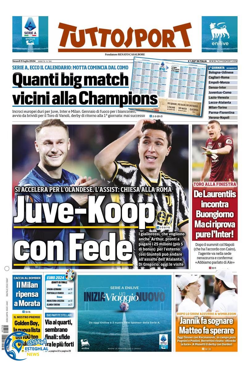 روزنامه  ورزشی توتو اسپورت جمعه 15 تیر 1403 