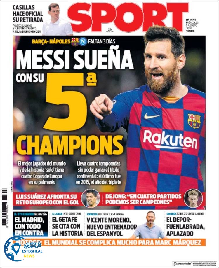 روزنامه ورزشی اسپورت چهارشنبه 15 مرداد 1399