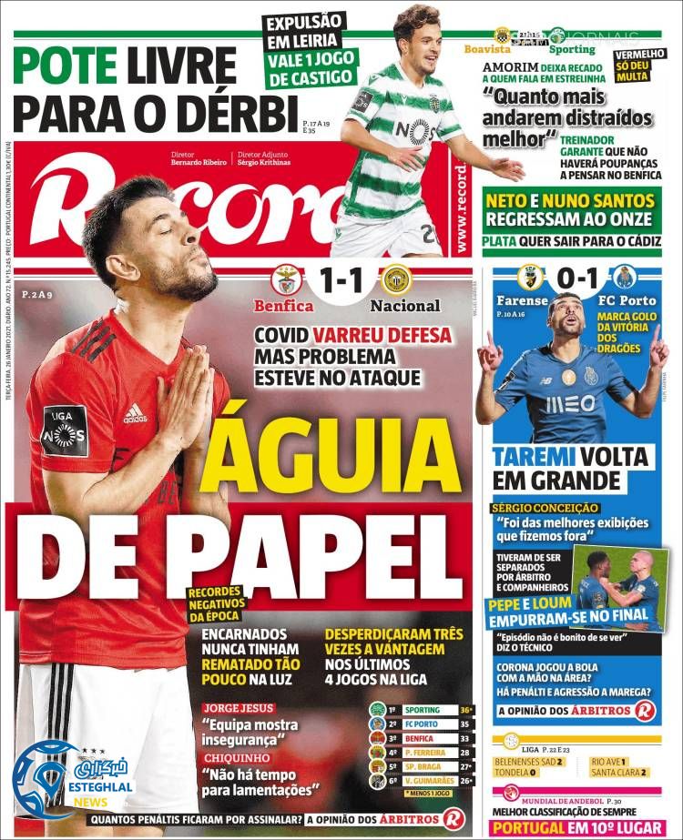 روزنامه ورزشی رکورد سه شنبه 7 بهمن 1399