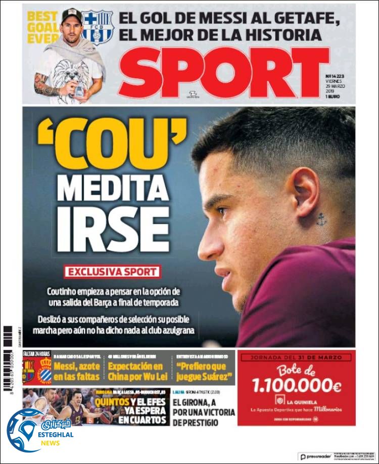 روزنامه ورزشی اسپورت جمعه 9 فروردین 1398