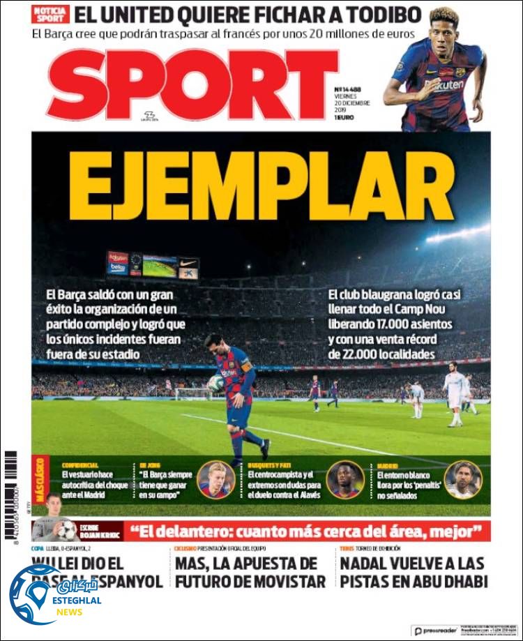 روزنامه ورزشی اسپورت جمعه 29 آذر 1398