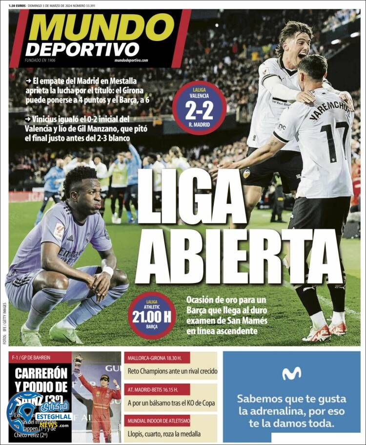 روزنامه  ورزشی موند دپورتیوو یکشنبه 13 اسفند 1402 